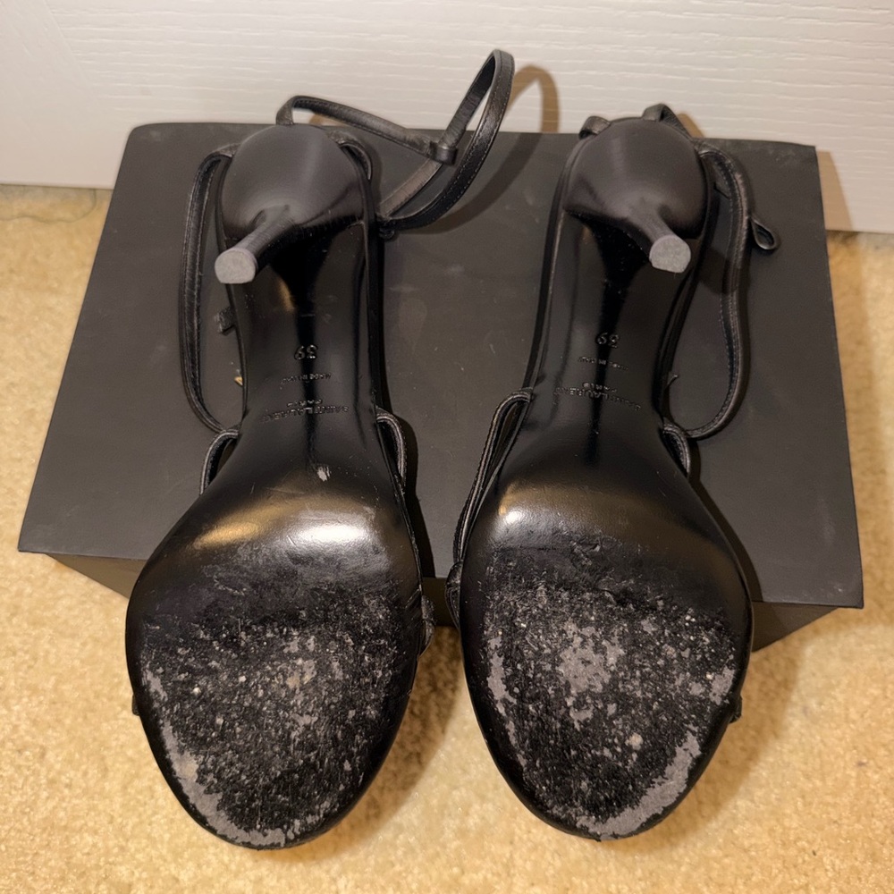 Saint Laurent YSL Opyum Logo Heels Black Gold Sandals | Size 39 - Picture 4 of 4